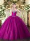 Fuchsia Ball Gowns Sweetheart Sleeveless Tulle Floor Length Lace Up Beading 15 Quinceanera Dress