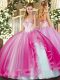 Fuchsia Sleeveless Beading and Ruffles Floor Length Sweet 16 Dresses