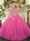 Charming Halter Top Sleeveless Tulle Quinceanera Gowns Beading and Embroidery Lace Up