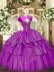Hot Selling Fuchsia Sweetheart Lace Up Beading and Ruffled Layers 15th Birthday Dress Sleeveless