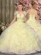 Floor Length Light Yellow Quince Ball Gowns Sweetheart Sleeveless Lace Up