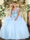 Custom Designed Floor Length Light Blue Quinceanera Dresses Strapless Sleeveless Lace Up