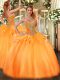 Customized Sleeveless Floor Length Beading Lace Up Quinceanera Gown with Orange
