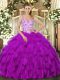 Clearance Straps Sleeveless Lace Up Quinceanera Dresses Fuchsia Organza
