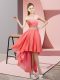 Sweetheart Sleeveless Prom Party Dress High Low Beading Watermelon Red Chiffon