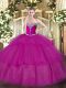 Sleeveless Lace Up Floor Length Beading and Ruffled Layers Quince Ball Gowns