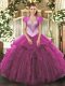 Latest Fuchsia Tulle Lace Up Sweetheart Sleeveless Floor Length Quince Ball Gowns Beading