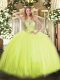 Traditional Beading Quinceanera Gowns Yellow Green Lace Up Sleeveless Floor Length