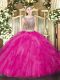 Two Pieces Quinceanera Dress Hot Pink Scoop Tulle Sleeveless Floor Length Lace Up