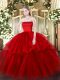 Dynamic Sleeveless Ruffled Layers Zipper Quinceanera Dress with Wine Red Brush Train