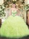 Yellow Green 15 Quinceanera Dress Military Ball and Sweet 16 and Quinceanera with Beading and Ruffles and Pick Ups Sweetheart Sleeveless Lace Up
