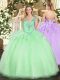 Low Price Apple Green Tulle Lace Up Sweet 16 Quinceanera Dress Sleeveless Floor Length Beading