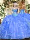 New Style Floor Length Baby Blue Quinceanera Gown Sweetheart Sleeveless Lace Up