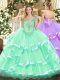 High End V-neck Sleeveless Lace Up Quinceanera Gowns Apple Green Organza