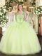 Ball Gowns Quinceanera Dresses Yellow Green V-neck Tulle Sleeveless Floor Length Lace Up