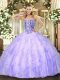 Lavender Sleeveless Beading and Ruffles Asymmetrical Ball Gown Prom Dress