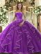 Customized Purple Sweet 16 Dresses Military Ball and Sweet 16 and Quinceanera with Beading and Ruffles Strapless Sleeveless Lace Up