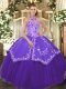 Sumptuous Beading and Embroidery 15th Birthday Dress Purple Lace Up Sleeveless Floor Length