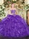 Fine Ball Gowns Quinceanera Gowns Purple Sweetheart Organza Sleeveless Floor Length Lace Up