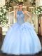 Elegant Halter Top Sleeveless Sweet 16 Quinceanera Dress Floor Length Beading Blue Tulle