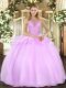 Floor Length Lilac Sweet 16 Quinceanera Dress Halter Top Sleeveless Lace Up