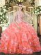 Best Watermelon Red Lace Up Sweetheart Beading and Ruffled Layers 15 Quinceanera Dress Organza Sleeveless