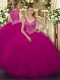 Luxurious Floor Length Fuchsia Sweet 16 Quinceanera Dress Tulle Sleeveless Beading and Ruffles