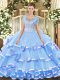 Superior Ball Gowns Quinceanera Gown Aqua Blue Scoop Tulle Sleeveless Floor Length Clasp Handle