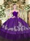 Superior Sleeveless Organza and Taffeta Floor Length Zipper 15 Quinceanera Dress in Purple with Embroidery