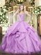 Cheap Lavender Sleeveless Floor Length Beading and Ruffles Lace Up 15th Birthday Dress