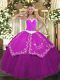 Best Fuchsia Sleeveless Appliques and Embroidery Floor Length Sweet 16 Dress