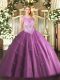 Lilac Zipper Scoop Beading Vestidos de Quinceanera Tulle Sleeveless