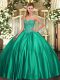 Clearance Turquoise Ball Gowns Beading Quince Ball Gowns Lace Up Satin Sleeveless Floor Length