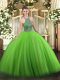 On Sale Tulle Halter Top Sleeveless Lace Up Beading 15th Birthday Dress in Green