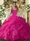 Custom Design Sleeveless Floor Length Ruffles Lace Up Vestidos de Quinceanera with Hot Pink
