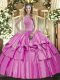 Custom Designed Lilac Sleeveless Floor Length Beading and Ruffled Layers Lace Up 15th Birthday Dress