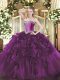 Purple Sleeveless Floor Length Beading and Ruffles Lace Up Sweet 16 Dress
