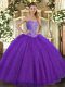 Beading Quinceanera Dresses Purple Lace Up Sleeveless Floor Length