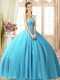 Luxury Sweetheart Sleeveless Lace Up Vestidos de Quinceanera Aqua Blue Tulle