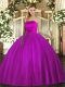 Fuchsia Ball Gowns Ruching Ball Gown Prom Dress Lace Up Tulle Sleeveless Floor Length