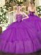 Purple Lace Up 15 Quinceanera Dress Beading and Ruffled Layers Sleeveless Floor Length