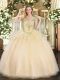 Amazing V-neck Sleeveless Lace Up Ball Gown Prom Dress Champagne Tulle