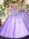 Cute Lavender Scoop Zipper Beading and Appliques 15th Birthday Dress Sleeveless