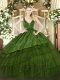 Delicate Beading and Embroidery and Ruffled Layers Sweet 16 Quinceanera Dress Dark Green Zipper Sleeveless Floor Length