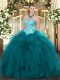 Ball Gowns Quinceanera Dresses Teal Sweetheart Organza Sleeveless Floor Length Lace Up