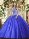 Ideal Blue Sleeveless Tulle Lace Up Sweet 16 Quinceanera Dress for Military Ball and Sweet 16 and Quinceanera