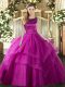 Scoop Sleeveless Tulle 15 Quinceanera Dress Ruffles and Ruffled Layers Lace Up