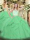Modern Apple Green Sleeveless Lace and Ruffles Floor Length Quinceanera Dresses