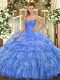 Glamorous Baby Blue Ball Gowns Beading and Ruffled Layers and Pick Ups Quinceanera Dress Lace Up Organza Sleeveless Floor Length