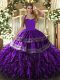 Spectacular Sleeveless Lace Up Floor Length Embroidery and Ruffles 15th Birthday Dress